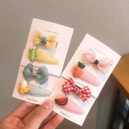 2Pcs/Set Korean New Cute Kids Hair Accessories Children Classical Bow Cross Fruit Hairclips Sweet Color Hairpins Set For Girls