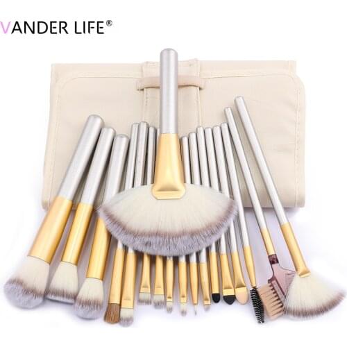 Makeup Brushes, 18PCS Professional Beauty Premium Synthetic Foundation Powder Makeup Brushes Sets, Champagne