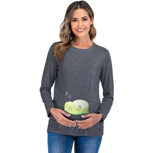 2020 New Autumn Pregnant Tops Maternity Tees Shirt Cotton Sleeping Baby Printed Long Sleeve T-shirt For Pregnancy Women Clothes