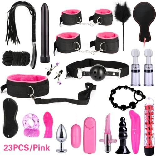 23pcs Pack BDSM Bondage Leather Restraints Adult Sex Toys Fetish Role Play Bed Game Tool for Couple