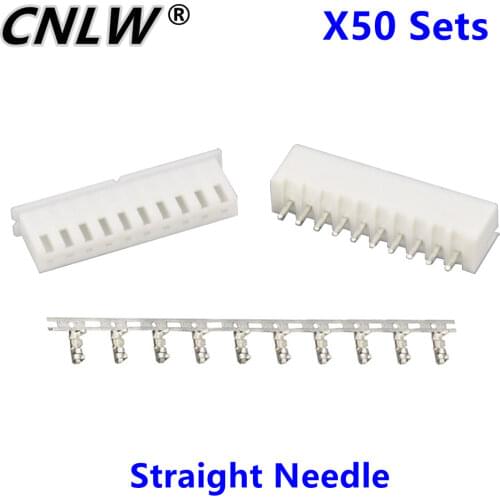 50 Sets/Kit XH2.54-10P 10 Pin Straight Needle Spacing 2.54mm Connectors Male and Female Plug + Terminals
