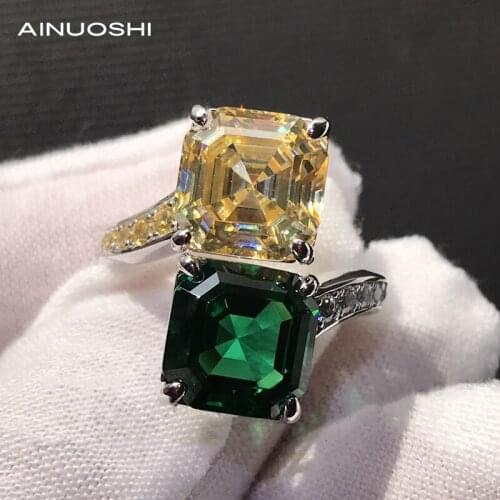 AINUOSHI 925 Sterling Silver Luxury 10x10mm Asscher Cut Two-gemstone Rings For Wedding Bridal Fine Jewelry With Adjustable
