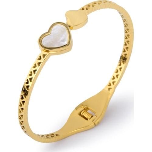 White Shell & Hollow Heart Lover Bangles Romantic Female Rose Gold Color Metal Bangles Fashion Jewelry Girl Friends Gift