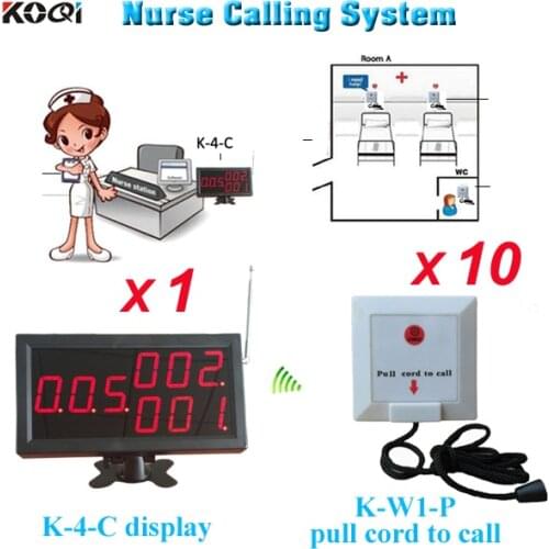 Wireless bell calling system for hospital nursing house 1 K-4-C display and 10pcs pull cord to call for service