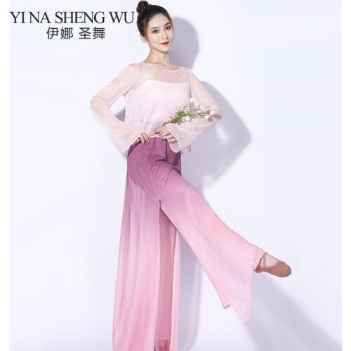Chinese Folk Dance Classical Dance Pants Women Loose Wide-leg Pants Summer Chiffon Bell Bottoms Classical Dance Practice Pants