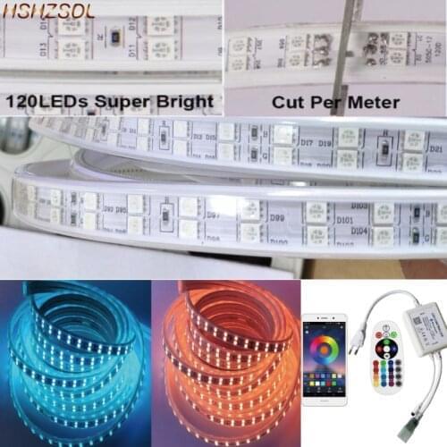 Double row 1-10m Outdoor LED Lighting Flex rope Light SMD 5050 120leds/M RGB Strip Light Waterproof 220V bluetooth control set