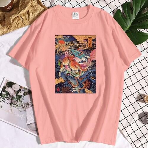 Ukiyoe Rlon Illustration T-Shirt Women Oversized Clothes Casual Brand Short Sleeve Street Tees Casual High Quality T-Shirt Woman