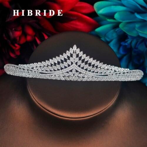 HIBRIDE New Design Fashion Full Cubic Zirconia Pave Women Wedding Tiaras Crown Hair Accessories Party Jewelry Coroa Noiva C-66