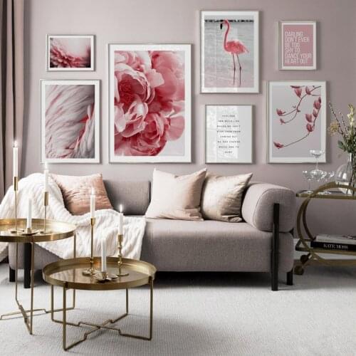 Canvas Pictures Home Decorative Red Flower Nordic Animal Flamingo Paintings Wall Art Printed Poster Hotel Modular Living Room
