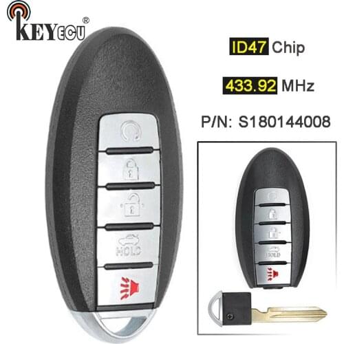 KEYECU 433.92MHz ID47 Chip S180144008 Replacement Smart Remote Car Key Fob 5 Button for Nissan Murano 2013-14 Pathfinder 2013-16
