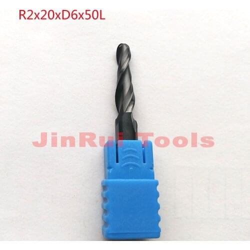 1pc R2*D6*20*50L*2F HRC55 Tungsten solid carbide Coated Tapered Ball Nose End Mills CNC milling cutters wood knife tools knife