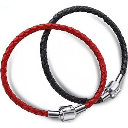 3mm black red color leather cord string rope chain with stainless steel magnetic lock buckle base bracelet DIY jewelry finding