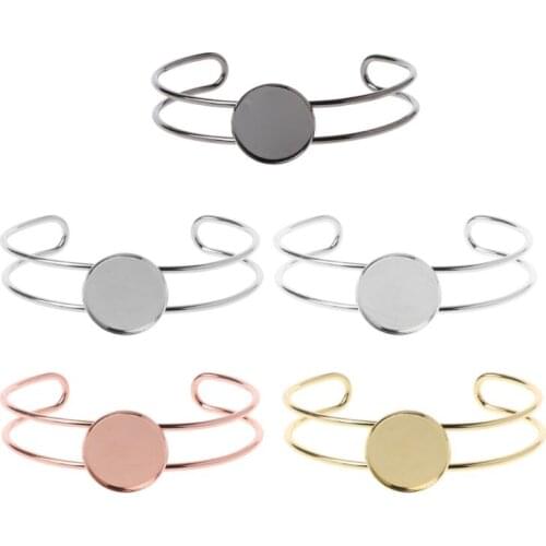 Brass Bezel Tray Blank Cuff Bracelet with 20mm Round Cabochon Jewelry Making