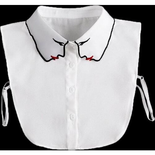 Linbaiway White False Collar Women Face Embroidery Chiffon Thin Faux Col Half Shirt Blouse Fake Collars Shirt Detachable Collars