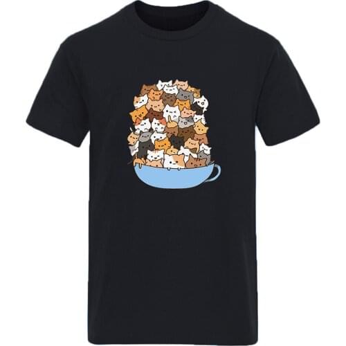 Many Cats Print Cotton Round Neck T shirt Mans Fashion High Quality Clothing Tops Male 2020 Casual Tees Plus Size Ropa De Hombre