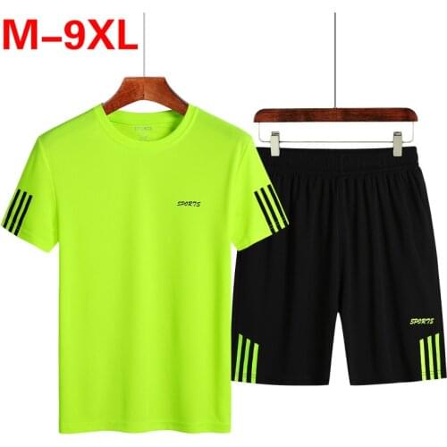 Plus Size 7XL 8XL 9XL Mens Two Piece Sets Top Shorts Sweatsuit Men Tracksuit Training Sportwear Man Tee Shirt Summer Clothing
