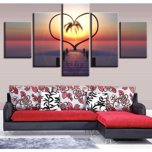 Wall Art Canvas Paintings Frame 5 Pieces Pictures Ocean Hearts Tree Sunrise Bridge Landscape Poster Modular Home Decor