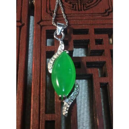 Natural 925 sterling silver Inlay Malay green jade pendant jewelry woman jade necklace silver necklace