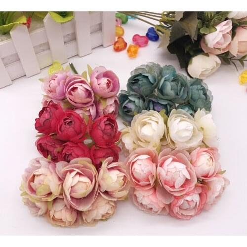 Cheap 6 pieces 2.5cm rose flower head silk Artificial Flowers For Wedding Decoration DIY Decorative Wreath Fake Flowers