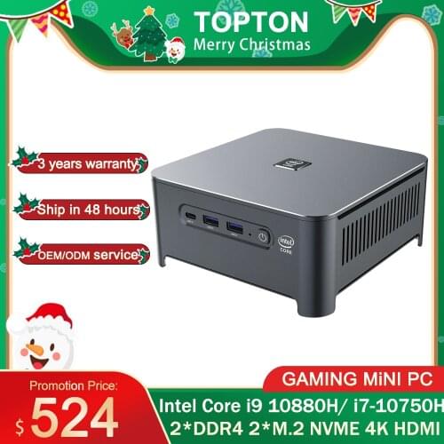 TOP Newest Intel Mini PC Core i9 10880HK i9 9980HK 2 Lans NUC Windows10 2*DDR4 2*NVMe Gaming Desktop DP HDMI Type-C 3x4K Display