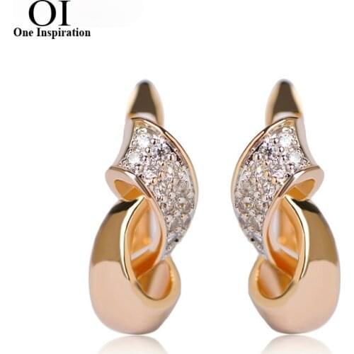 OI Luxurious Geometric Stud Earrings AAA Zircon Prong Setting Crystal Orecchini English Lock Copper Brincos Women Bijoux