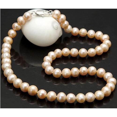 8-9MM Real Natural Pink Akoya Cultured Pearl necklace earrings set 17" nature fresh pearl chain 925 fine quality jewelry