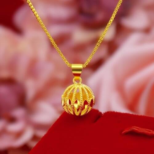 Pendant Necklace for Women Hollow Lantern Real Yellow Gold Plated Brass Chain Necklace Ball Women Gold Necklace New Jewelry