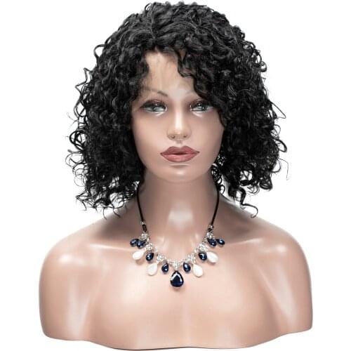 Short Bob Curly Wigs For Black Women Part Side Lace Front Natural Wig Color Kinky Curly Synthetic Hair Wigs Heat Resistant Wigs