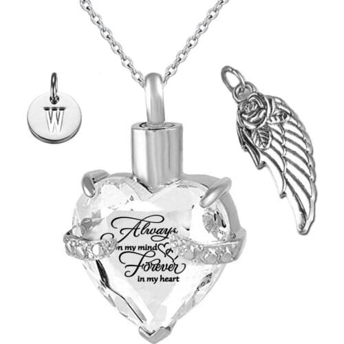 Angel Wings and 26 Letters Pendant Memorial Ashes Urn Pendant April Birthstone Crystal Keepsake Cremation Ashes Urn Jewelry