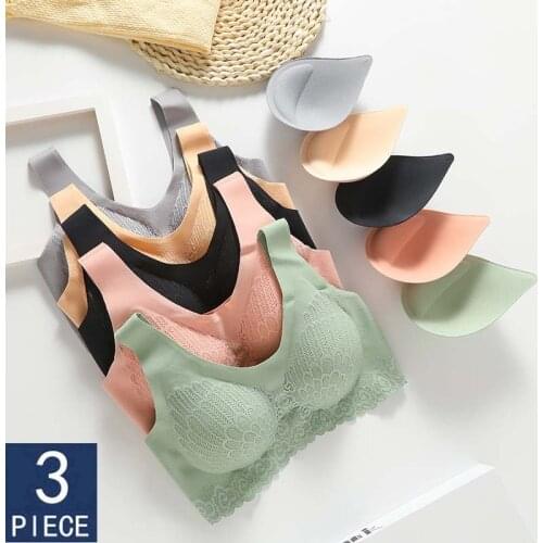 Dropshipping 3pcs Latex Bra Seamless Bras For Women Underwear BH Push Up Bralette With Pad Vest Top Bra