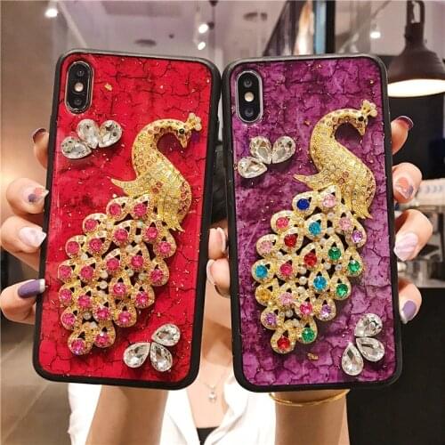 Luxury Fashion Beautiful Colorful Crystal Diamond Peacock Bling Glitter Case Cover For iPhone 11 Pro XS Max XR X 8 7 6 6S Plus
