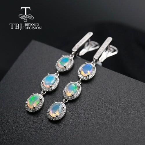 Long opal Cute Earring ,4.5ct natural opal oval 5*7mm gemstone Jewelry 925 sterling silver fine jewelry for party tbj promotion