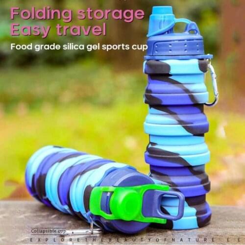 2Types Foldable Water Bottle Leakproof Fold Silicone Cute Water Bottles Kids Cup With Straw Outdoor Hiking Camping 500ml/17OZ