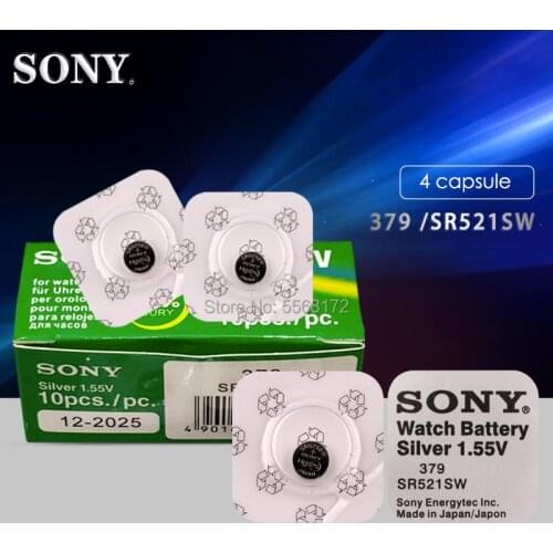 SONY 4Pcs/Lot Single grain packing Silver Oxide Watch Battery 379 SR521SW 521 1.55V LR521 Bottun Cell Batteries