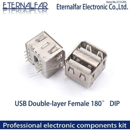 USB 2.0 Interface Connector Socket Type A Double layer Female 180 Degree 8PIN Crimping DIP Bend Needle Welding Wire PCB DIY