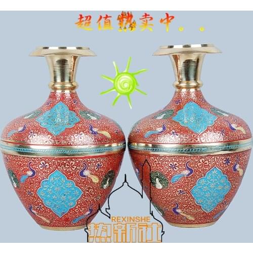 India painted peacock vase modern fashion craft gift decoration art classical antique belly flat vase