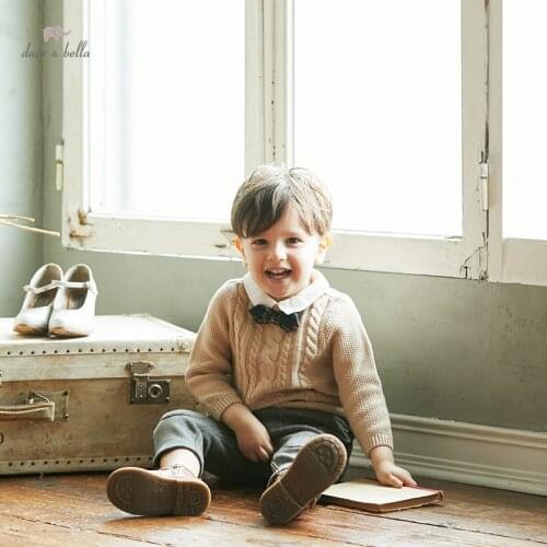 DB20031 dave bella winter casual baby boys Christmas bow striped knitted sweater kids boy fashion toddler boutique tops