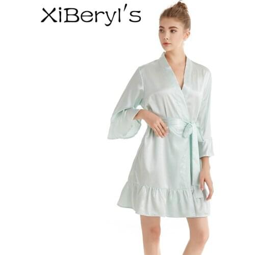 XiBeryls Women Dressing Gown Sexy Robe Womens Pajamas Female Silk Robe Fashion Ladies Bathrobe Homewear Bridesmaid Gift