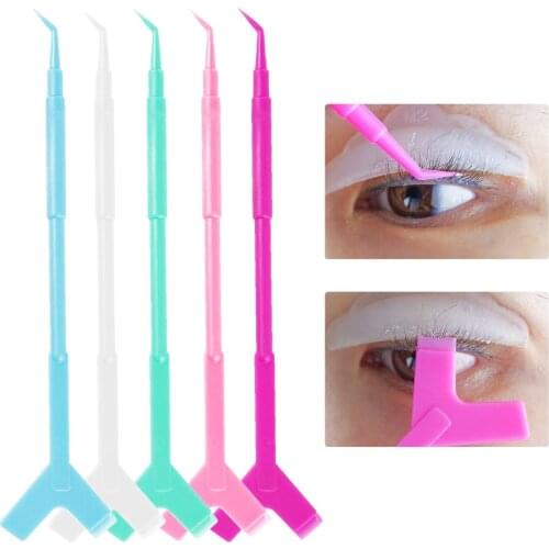 10Pcs 2 Way Plastic Eyelash Perming Stick Tool Lashes Extension Hot Glue Spoon Y Shape Comb Brush Lash Lifting Curler Applicator