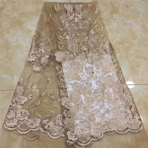2022 gold High Quality African Sequins Lace Fabric French Net Embroidery Tulle Lace Fabric For Nigerian Wedding Party Dress