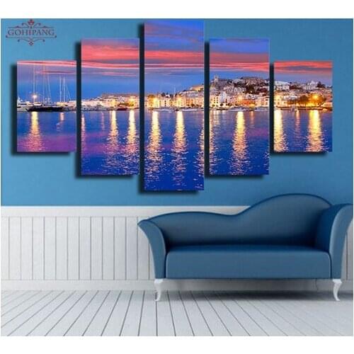 Canvas Pictures Wall Art Framework Prints Posters 5 Pieces Beautiful Island Of Ibiza Eivissa Night Sea View Paintings Home Decor