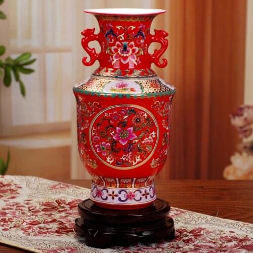 Jingdezhen Antique Ancient Enamel Ceramic Flower Vase Decorative Vases Home Modern Wedding Decoration Vase
