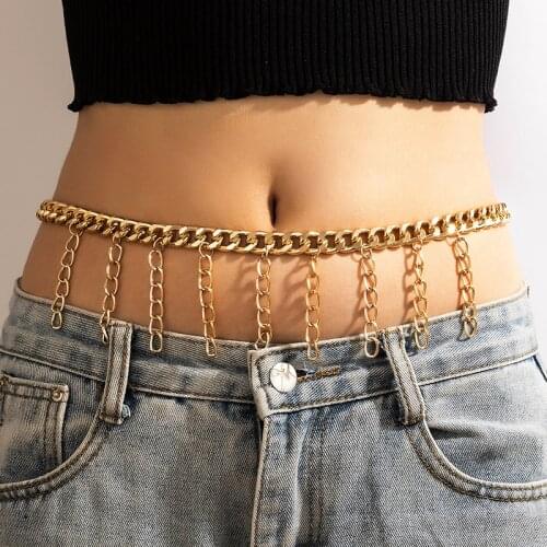 Tocona Punk Heavy Metal Tassel Body Chain Gold Color Alloy Metal Thick Chain Trouser Waist Sexy Jewelry Accessories 18723