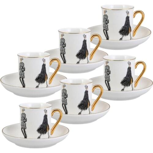 Elegant Porcelain Coffee Cup Set of 12 Luxury Cup and Saucers Plate Set High Quality Turkish Coffee Espresso Tea Cup with Saucer