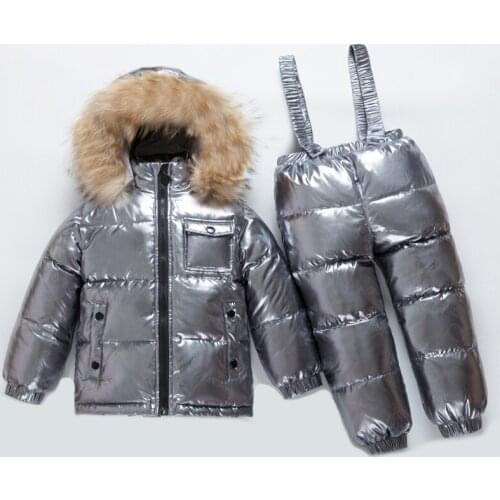 Children Sets 2019 Down Suit Winter Boy Windproof Waterproof Kids Ski Set for Girls Jackets Pants Fur Hooded Collar