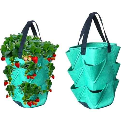 Felt 10 Holes Non-woven Strawberry Hanging Bag Gardening Flower Plant Growth Bag Aerial 3 Gallon Planting Bag Garden Supplies