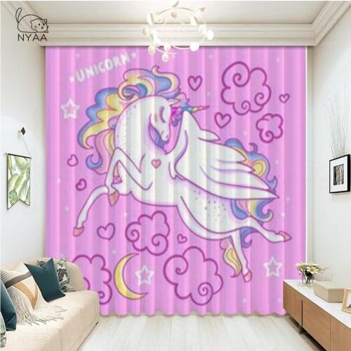 Purple Pink Kids Unicorn Window Curtains Curtains For Living Room Decorative Items Living Room Micro Shading