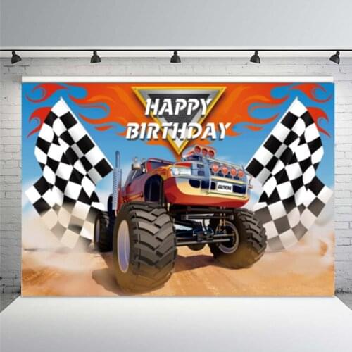 Hot Sale Sports Photo Background Monster Truck Big Wheels Race Car Baby Birthday Party Backdrop Photophone Vinyl Photocall Decor