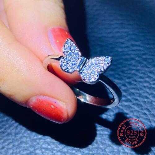 Hot Selling AAA Mini Zircon Wing Butterfly Ring for Women Grils 100% S Silver Color Engagement Ring for Wedding Gifts