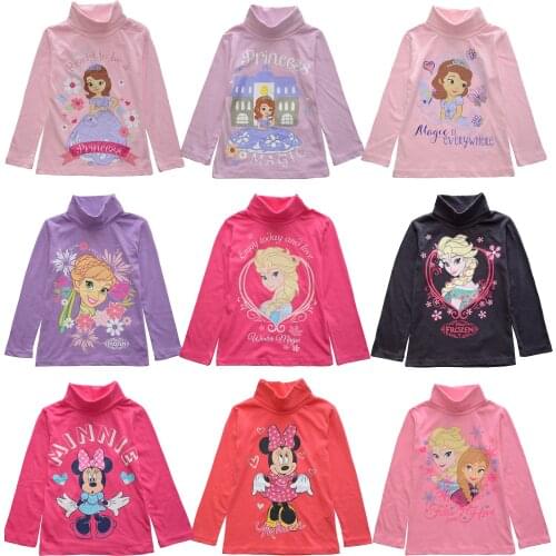 Disney Frozen Sofia Minnie Mouse Cotton For Girls Long Sleeved High Neck T Shirts Kids Singlets Caton Girls Winter Undershirt